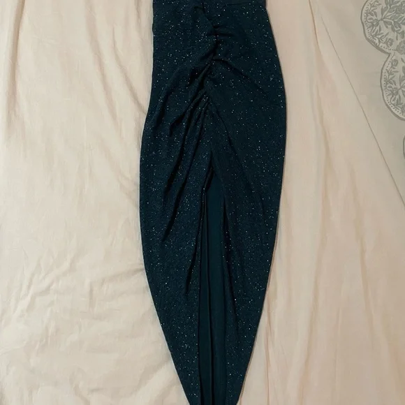 Windsor Teal Sparkle Midi Slip Dress with Side Ruching - Picture 3 of 4